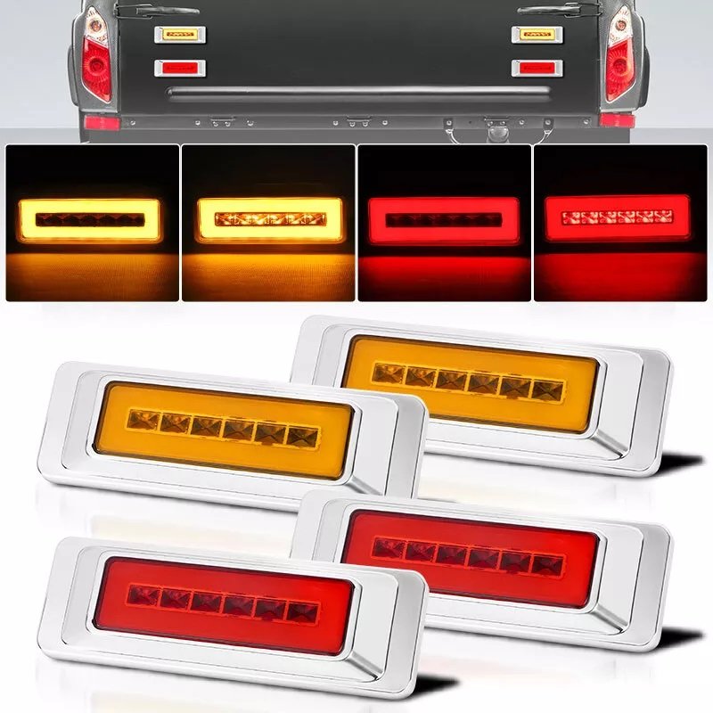 4*PCS Amber Red Side Marker Light Pack Chrome Waterproof IP67 Truck Trailer RV LED Tail Clearance 12V/24V/10-30V Halo Ring