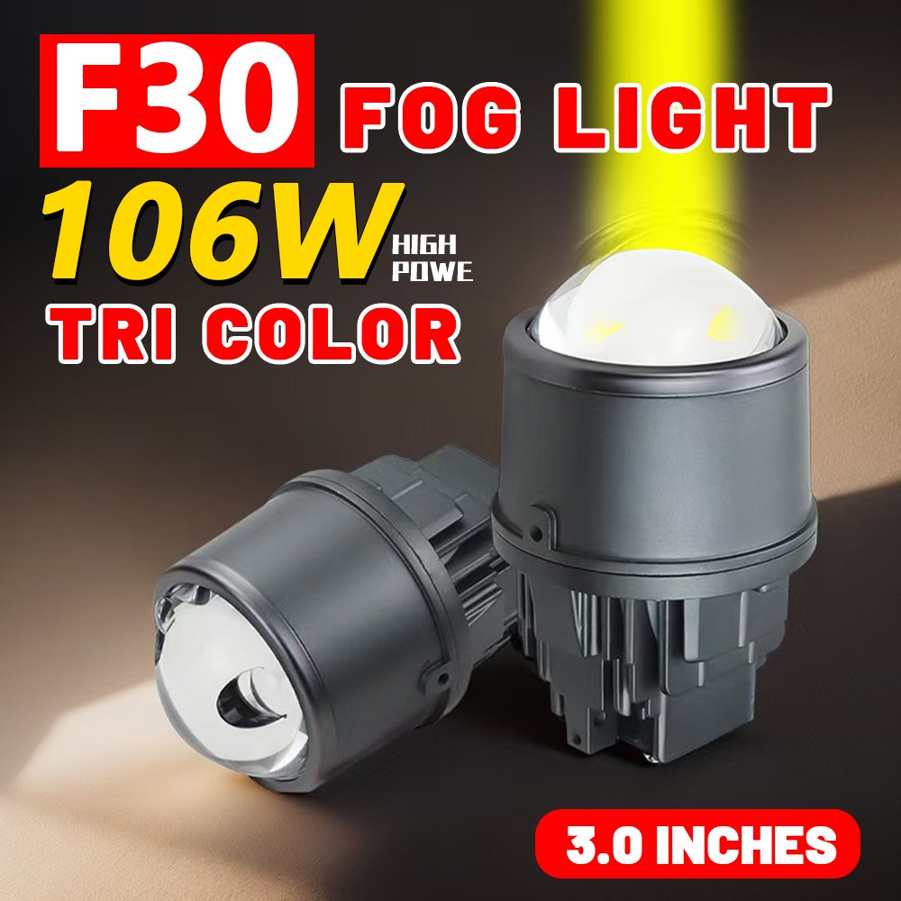 Wholesale F30 Tri Color Projector 10000LM 6000K 106W Waterproof 3 Inch Fan Dissipation Bi LED Lens Fog Light Bulbs Projector