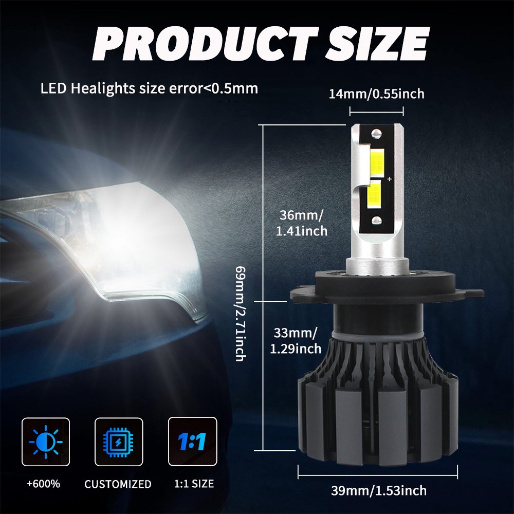 Auto Lighting System Led T3s 80W 10000LM 6000k H1 H3 H4 H7 H11 Car Accessories 9004 9007 Led Headlight Bulb for Car