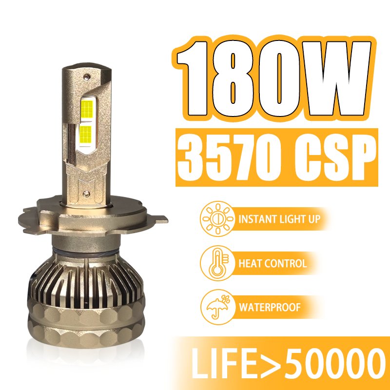 New high power 180w 3 copper tubes canbus 6000k h4 bulb h11 9005 9006 car headlight