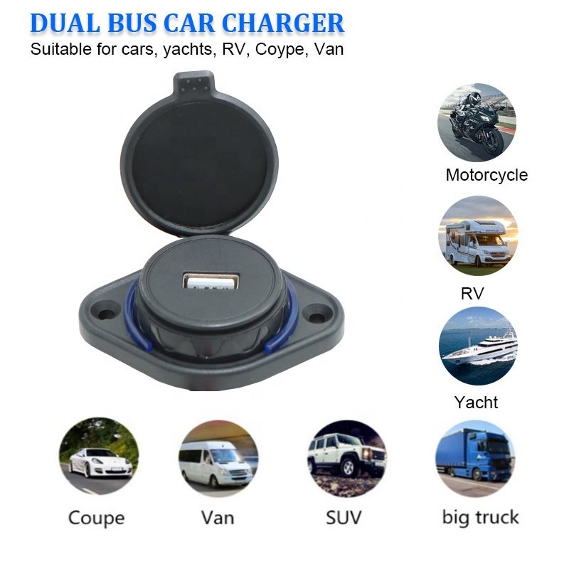12v Car Charger Socket 1 Usb Port in Bus Boat for Cell Phone Usb 2.4A Car Charging Dual Ports With Led Light Rings