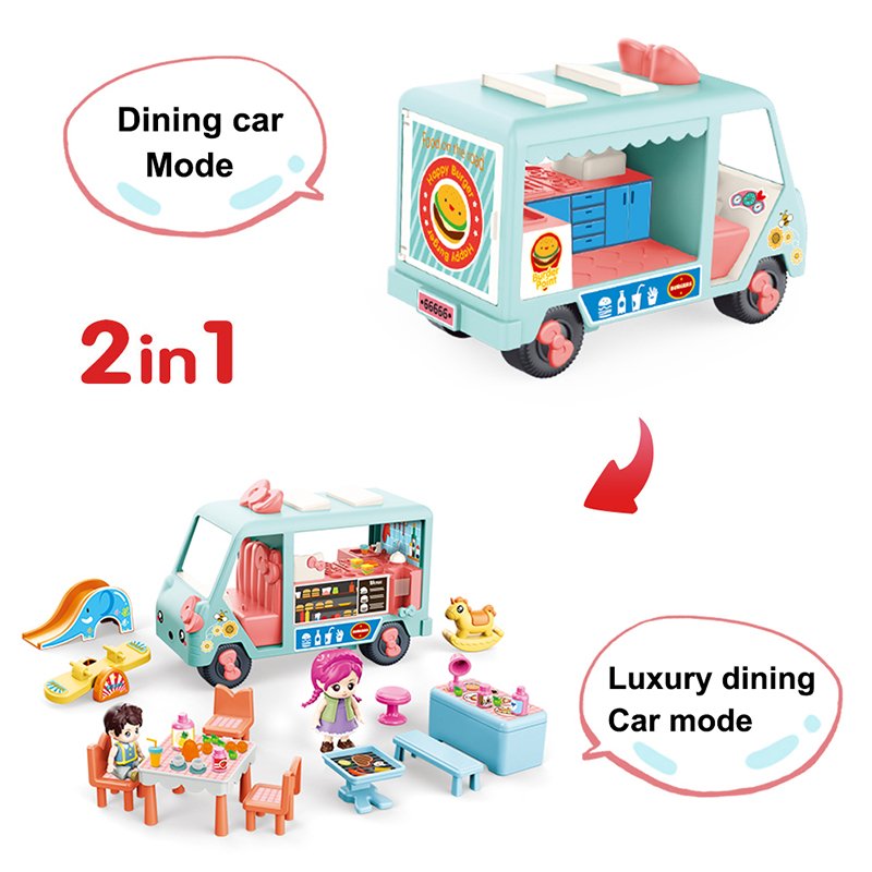 Kids DIY Doll House Play Set Portable caravan Camper Free Wheel Bus Car Kitchen Toy Kit Motorhome Pretend Play Toy
