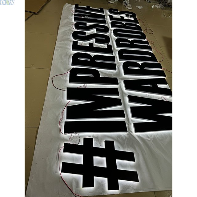 Business Signage Led Channel Letters Led Sign Light Polished Stainless Steel Backlit Letters With Black Paint