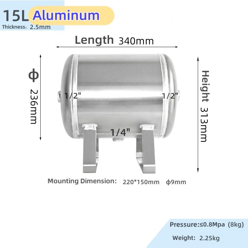 Factory Direct 15L/4-Gallon 5-Port Air Reservoir Tank Steel & Aluminum Air Brake Tank 150PSI/200PSI for Heavy Trucks & Buses