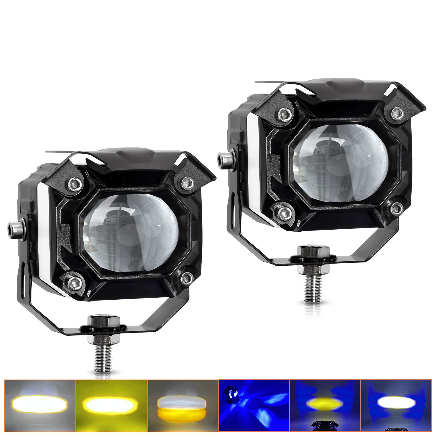Motorcycle Lighting Systeam Angel Eye 120W LED Dual Color Light Headlights Motorcycle