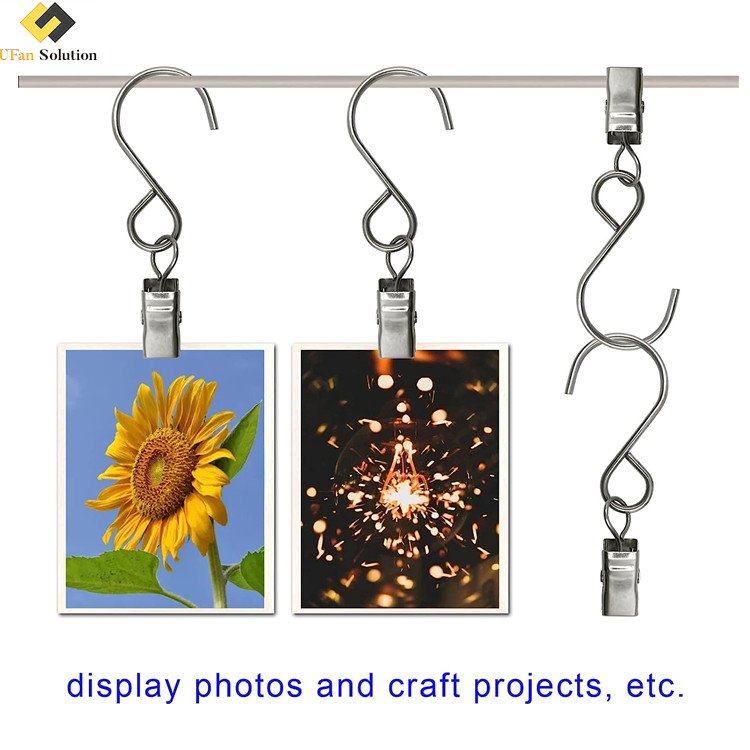 Metal Stainless Steel S Hook Hooks Curtain Clips, Hanging Party Lights Clips Curtain, Hangers Gutter Photo Camping Tents