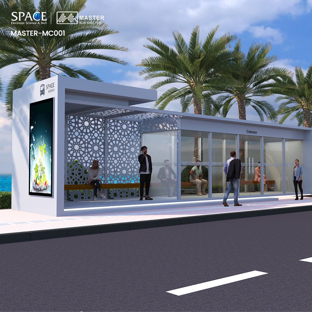 Smart Air Conditioned Bus Stop Display Advertising Bus Shelter