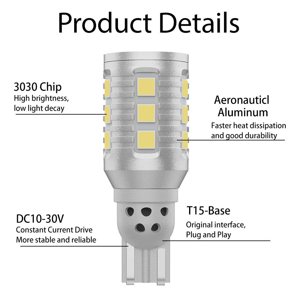 OEM Factory 7w 12v 720lm 6000k 0.55A 17smd 3030 Chips White Color W16w With Canbus T15 Led Bulb for Car