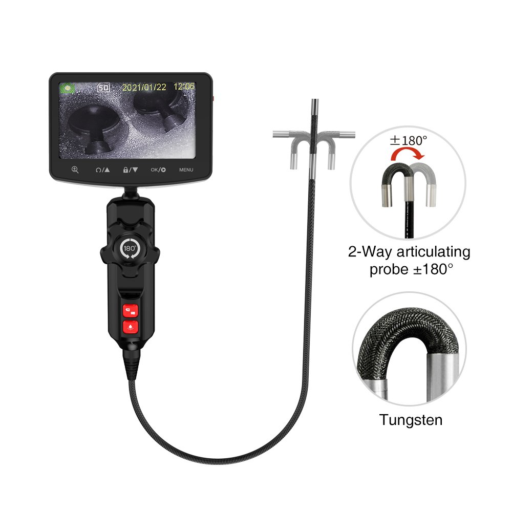 Auto Rotation Lens 5' Inch Screen Engine Camera 360 Degree Steering Portable Endoscope Snake Sewer Car Inspection Camera