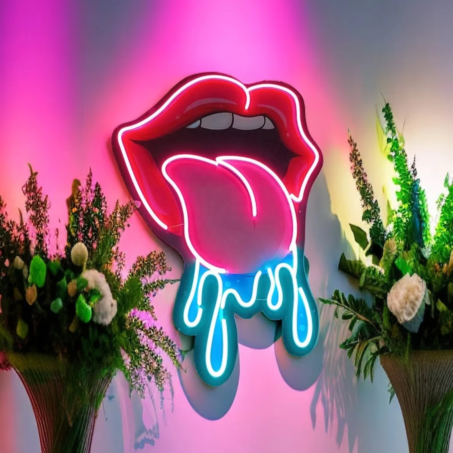 Custom Led Neon Sign Aesthetic BIg Mouths with Red Lip Led Neon Sign Led Advertising Electronic Sign for Wall Decoration