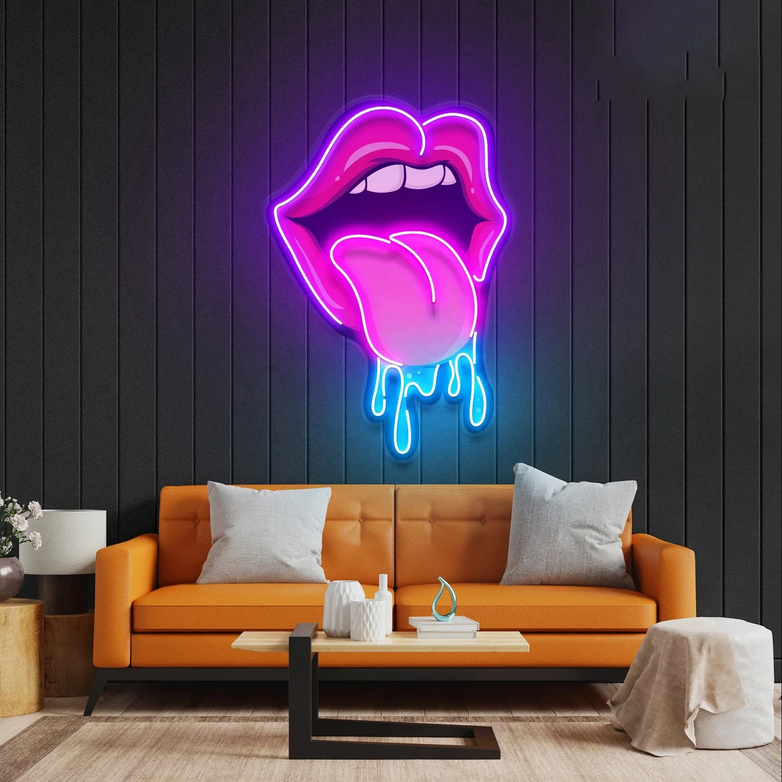 Custom Led Neon Sign Aesthetic BIg Mouths with Red Lip Led Neon Sign Led Advertising Electronic Sign for Wall Decoration