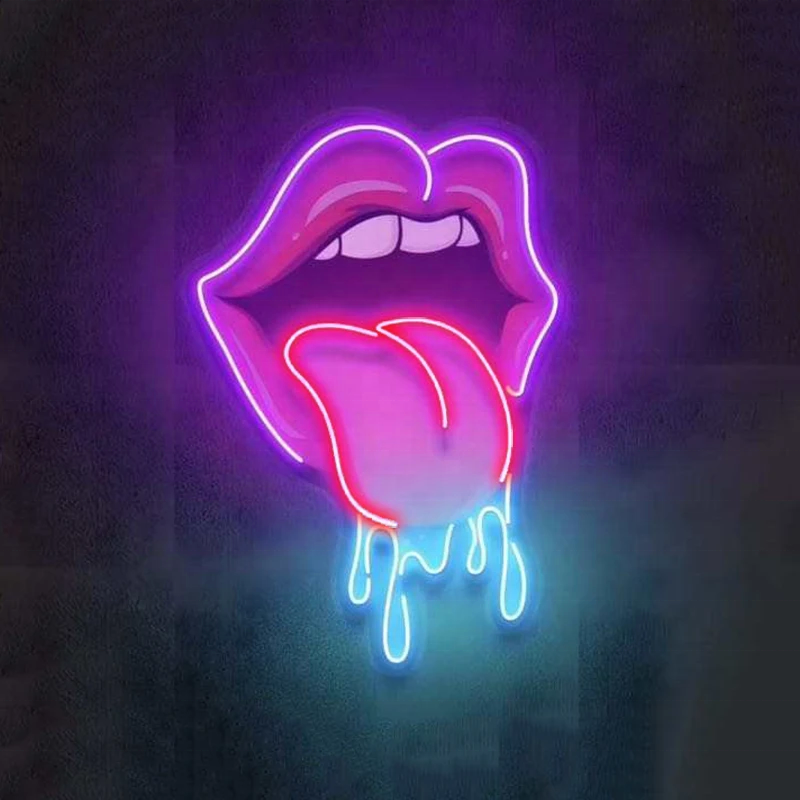 Custom Led Neon Sign Aesthetic BIg Mouths with Red Lip Led Neon Sign Led Advertising Electronic Sign for Wall Decoration