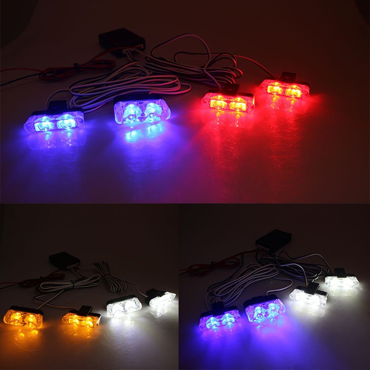 4*2 LED Auto Strobe Lights Grill Warning Lamp 12V Motorcycles Flasher Flashlight Car Accessories
