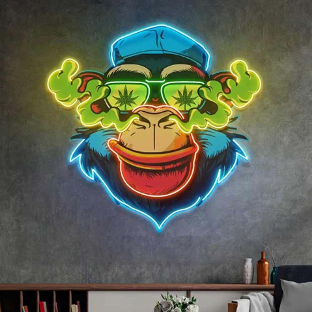 Custom Store Business logo Smoking Monkey Shape Led Light up Sign Store Advertising Neon Sign Light for Wall Decoration