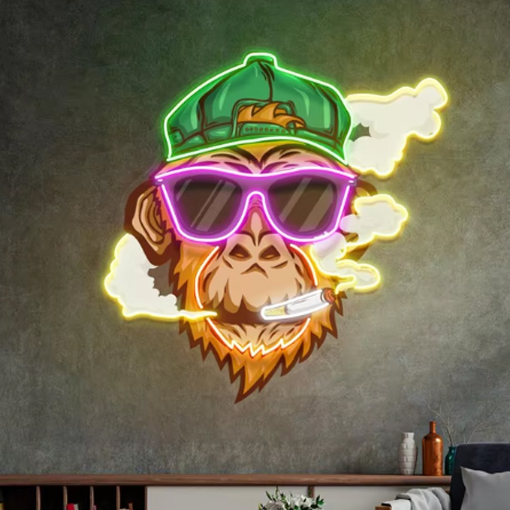 Custom Store Business logo Smoking Monkey Shape Led Light up Sign Store Advertising Neon Sign Light for Wall Decoration