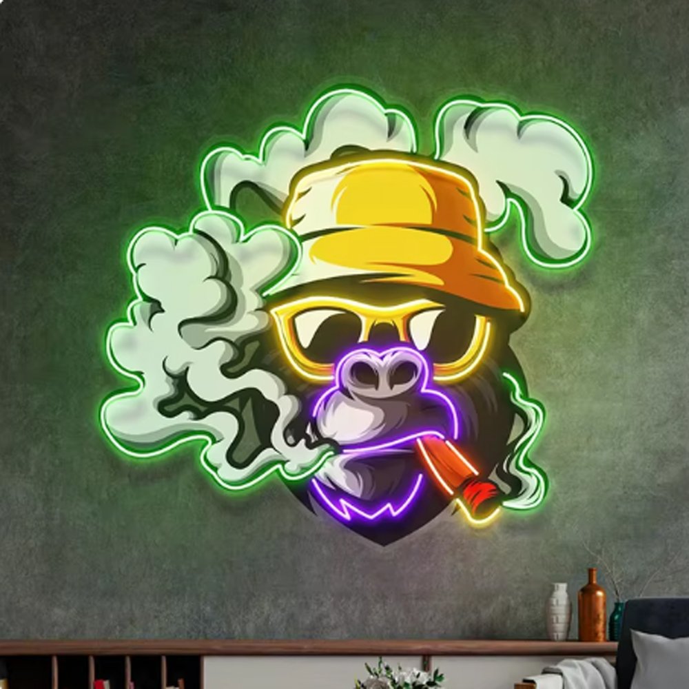 Custom Store Business logo Smoking Monkey Shape Led Light up Sign Store Advertising Neon Sign Light for Wall Decoration