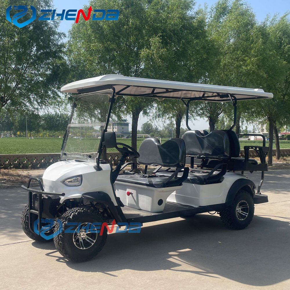 New Classic White Golf Club Comfortable 4 Wheel Black Seat Electric Golf Cart Sightseeing Cart for Sale