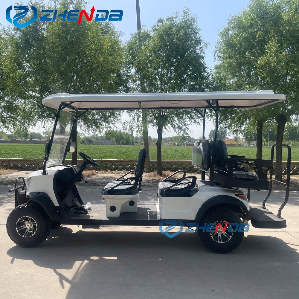 New Classic White Golf Club Comfortable 4 Wheel Black Seat Electric Golf Cart Sightseeing Cart for Sale