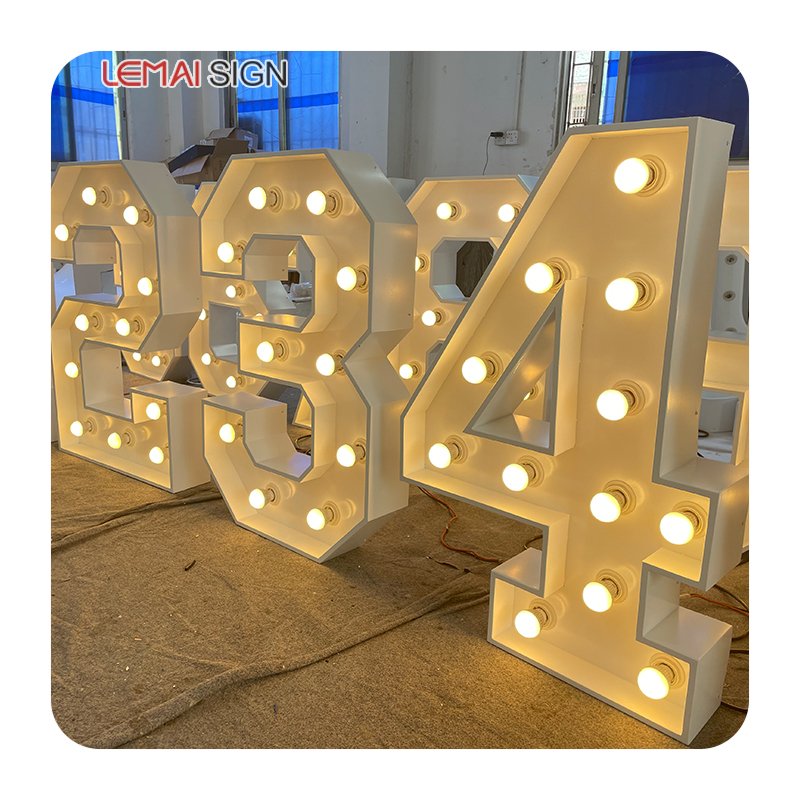 2023 Hot-selling High-quality Bulb Subtitle Letter 3ft4ft Giant Led Bright Ceiling Digital Metal Luminous Symbol Sign