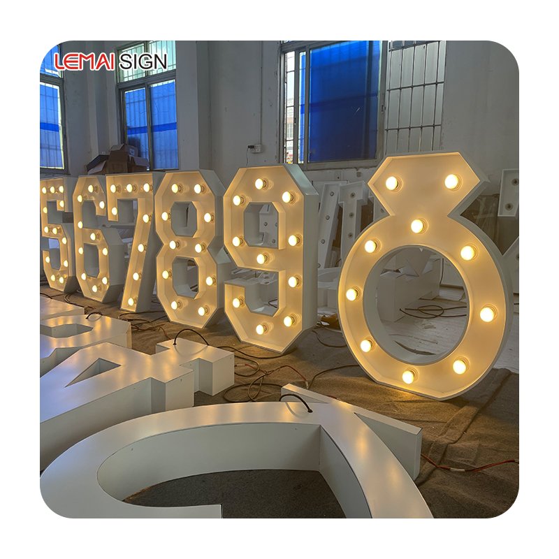 2023 Hot-selling High-quality Bulb Subtitle Letter 3ft4ft Giant Led Bright Ceiling Digital Metal Luminous Symbol Sign