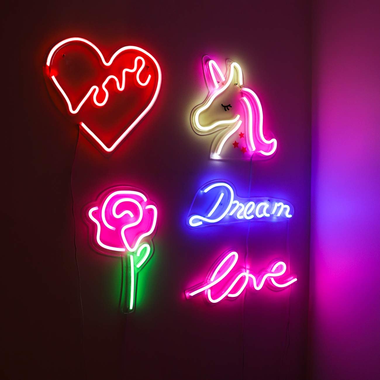 LED Neon Pink Rose Flower with Green Stem Wall Sign Wall Art Light Bedroom Decorations Home Accessories Party Shop Decor