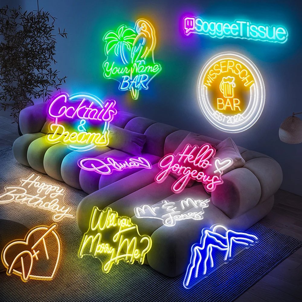 Custom Neon Sign Wall Decor Art Neon Light for Home Decoration Party Event LED Neon Light Wedding Uv Print Business logo Sign
