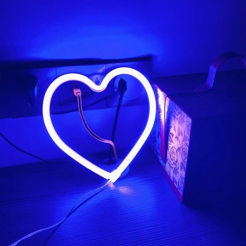 Pink Heart Home Table Wall Decorations Lamp LED Light Neon Sign for Girl's Room Dorm Valentines Day