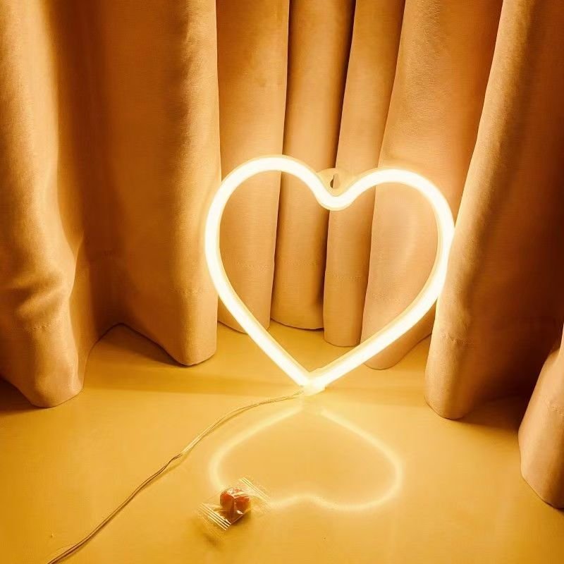 Pink Heart Home Table Wall Decorations Lamp LED Light Neon Sign for Girl's Room Dorm Valentines Day