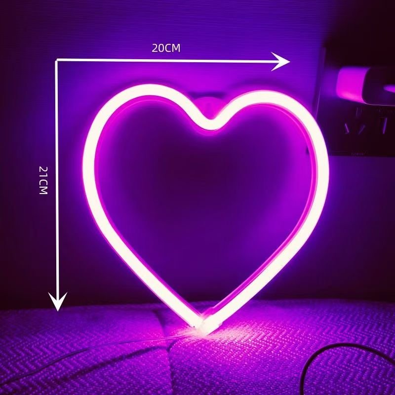 Pink Heart Home Table Wall Decorations Lamp LED Light Neon Sign for Girl's Room Dorm Valentines Day