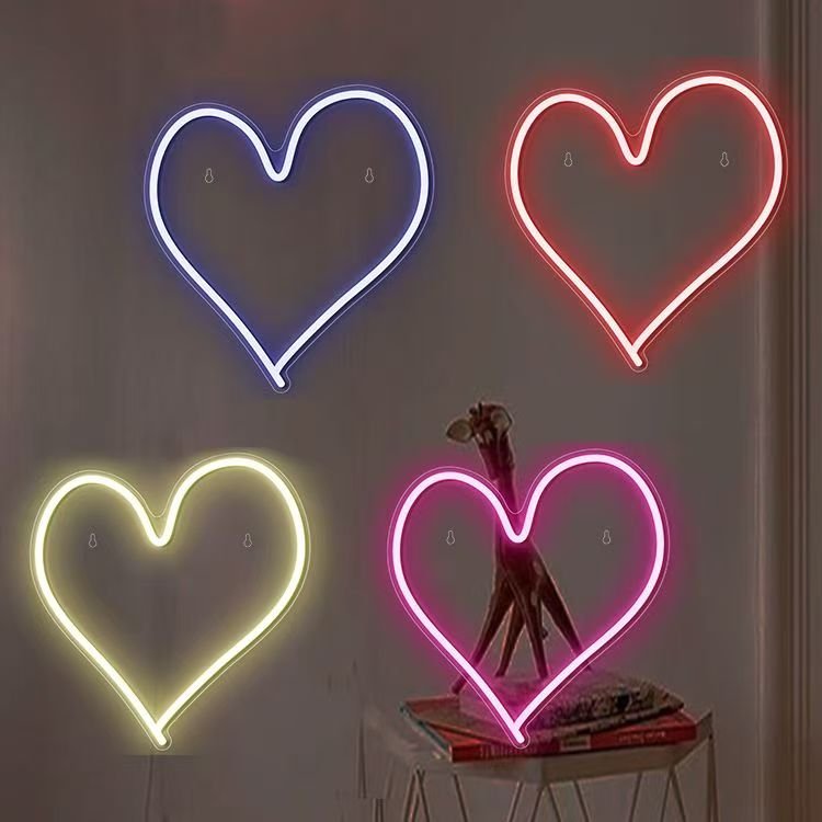 Pink Heart Home Table Wall Decorations Lamp LED Light Neon Sign for Girl's Room Dorm Valentines Day