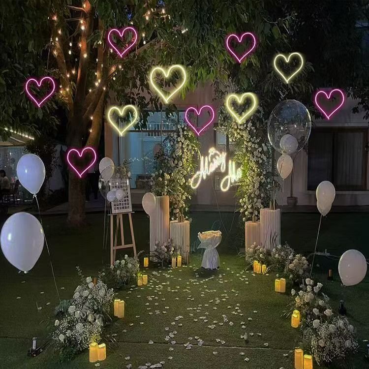 Pink Heart Home Table Wall Decorations Lamp LED Light Neon Sign for Girl's Room Dorm Valentines Day