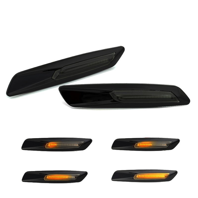 2x for BMW E82 E88 E90 E91 E92 E93 E60 E61 5 Series Black Lens F10 Style Amber LED Smoked Side Marker Turn Signal Lights