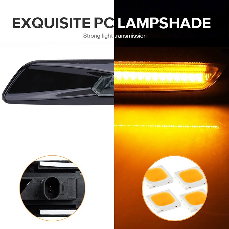 2x for BMW E82 E88 E90 E91 E92 E93 E60 E61 5 Series Black Lens F10 Style Amber LED Smoked Side Marker Turn Signal Lights