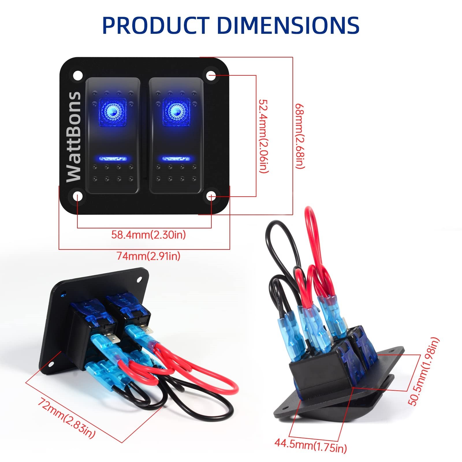 2 Gang Marine Rocker Switch LED 12V 24V 5 Pin on Off Pre-wired Boat Car Automotive Bus Rocker Light Switch Panel Waterproof