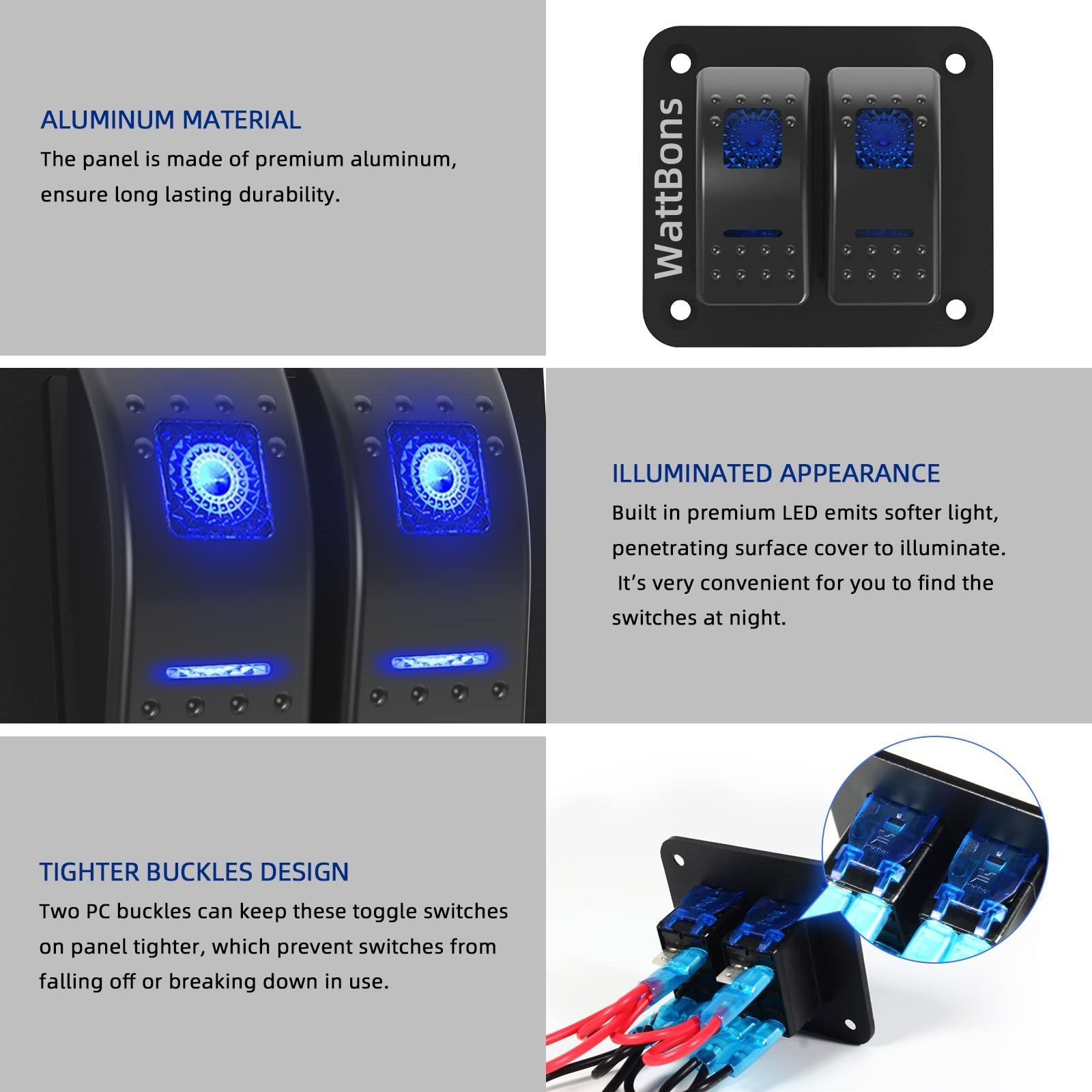 2 Gang Marine Rocker Switch LED 12V 24V 5 Pin on Off Pre-wired Boat Car Automotive Bus Rocker Light Switch Panel Waterproof