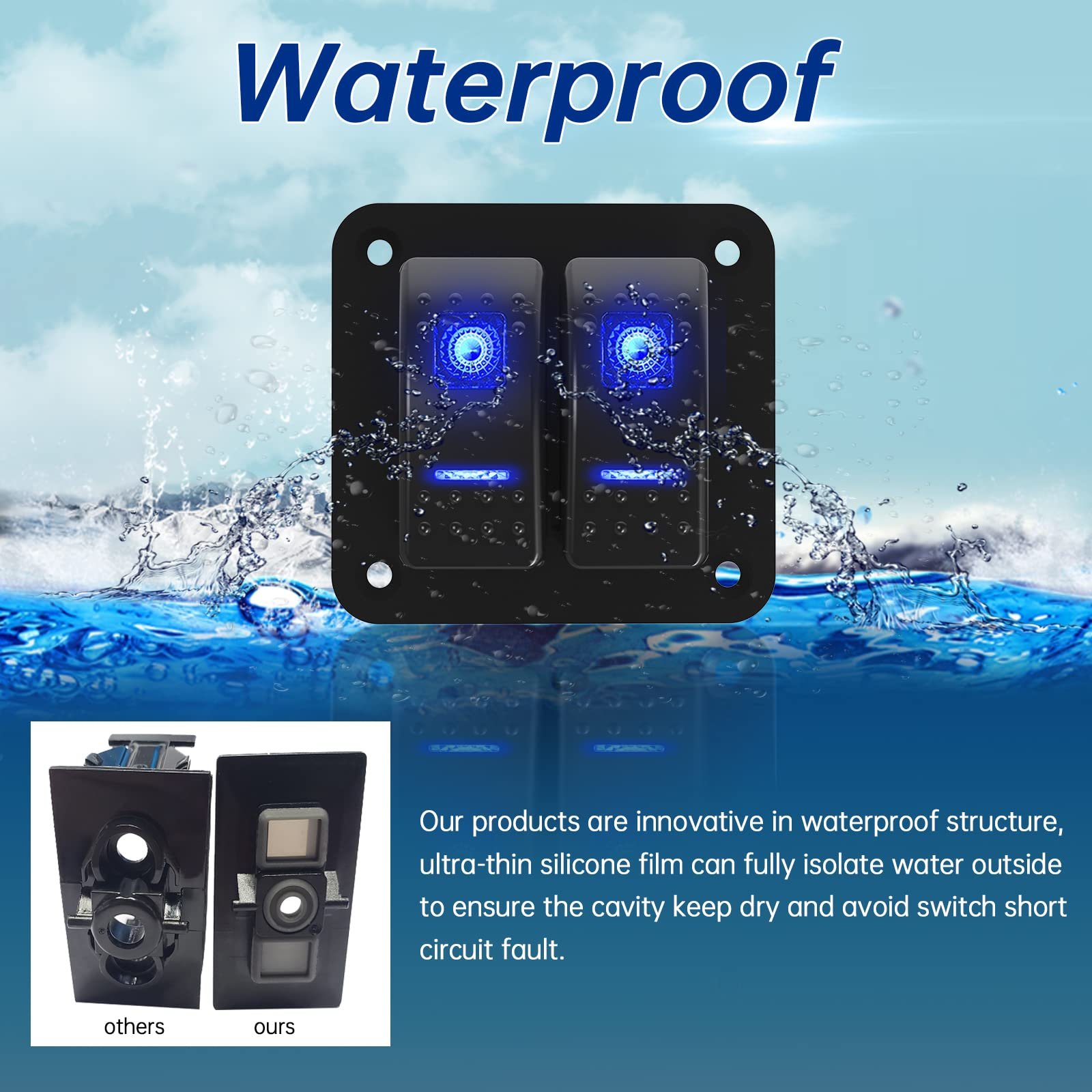 2 Gang Marine Rocker Switch LED 12V 24V 5 Pin on Off Pre-wired Boat Car Automotive Bus Rocker Light Switch Panel Waterproof