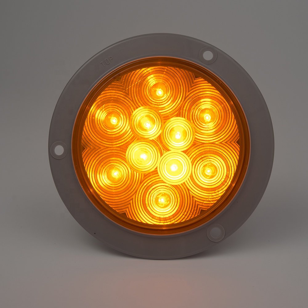 12V 24V 4 Inch Amber 10 LED Round Flash Lights Stop Turn Indicator Led Taillights Trailer RV Lorry Bus Lights With DOT SAE Emark