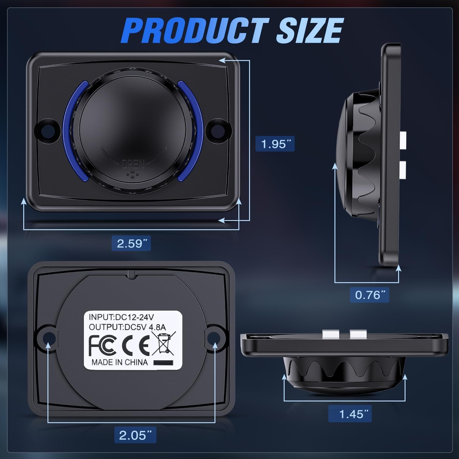 12V 24V Dual USB Charger 3.1A Car Outlet with Waterproof Cover Rotating Cap LED Light for Cars Trucks RVs Campers