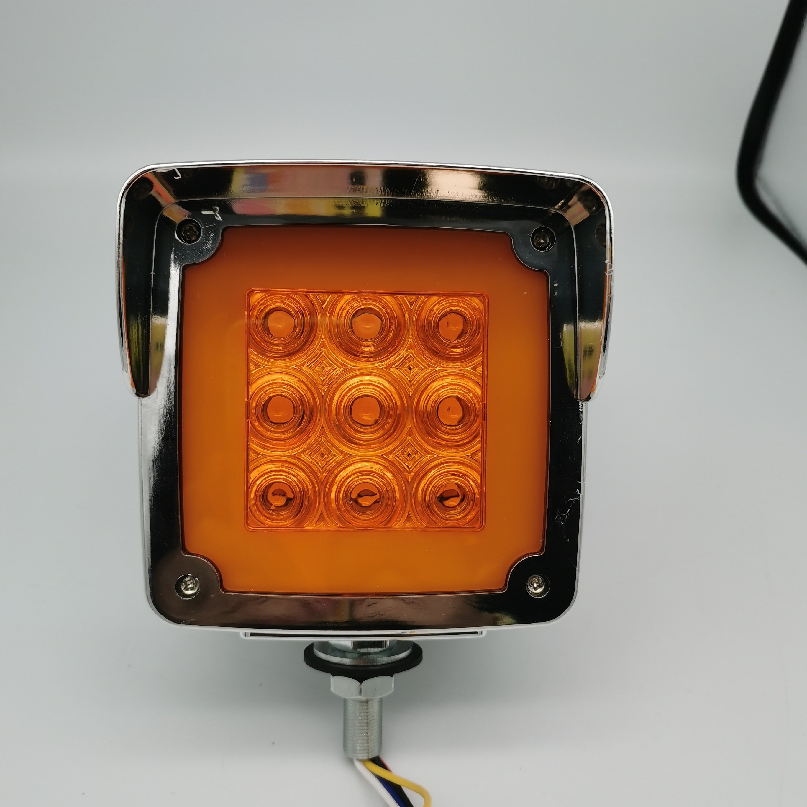 New Amber Double Faces Heavy Truck European Bus Square Warning Strobe Tail Rear LED Side Marker Light with Chrome Flange Bezel