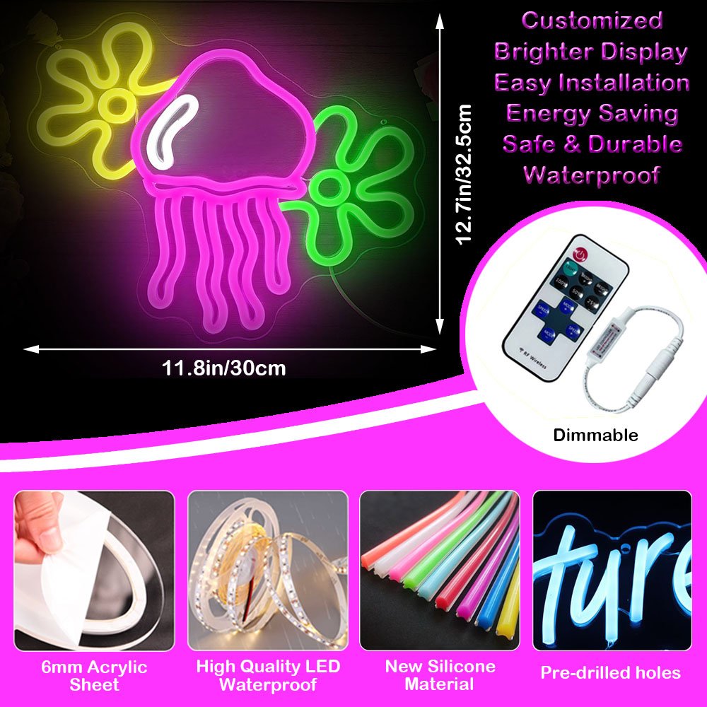 Fast Delivery Acrylic Outdoor Custom Jellyfish Neon Sign Light Neon Jellyfish Flower Pink Dimmable Light up Sign Neon Wall Light