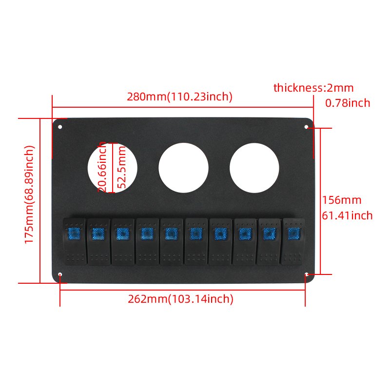 TYTXRV RV Accessories 12V/24V 10 Gang Control Switch Panel with Blue Lamp Waterproof Rocker Switch for RV Trailer Bus Marine