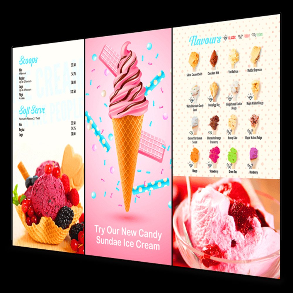 Custom Store Business Poster Led Ice Cream Shop Advertising Board Aluminum Framed Slim Led Lighting Box for Your Store Decor