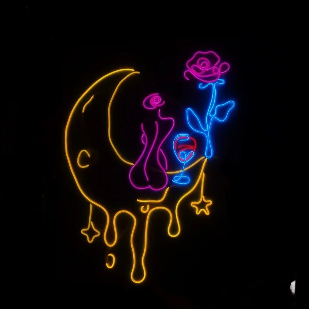 5v Art Blue Moon Led Neon Sign Custom for Bedroom Wedding Signage Home Decoration Light USB Battery Acrylic 3D Electronic Sign