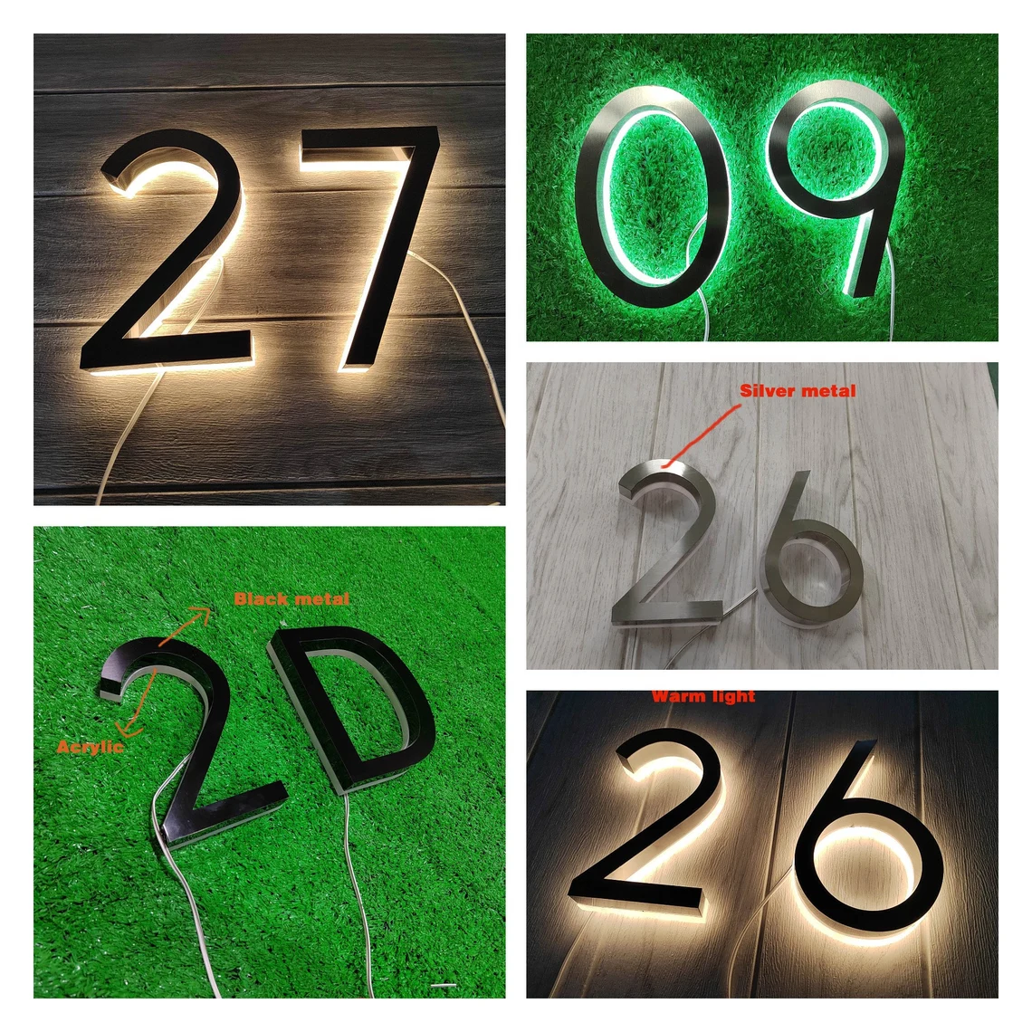 3D Modern Solar Powered House Number Sign Led Solar Light up Number Sign of Solar House Number Light up Letters