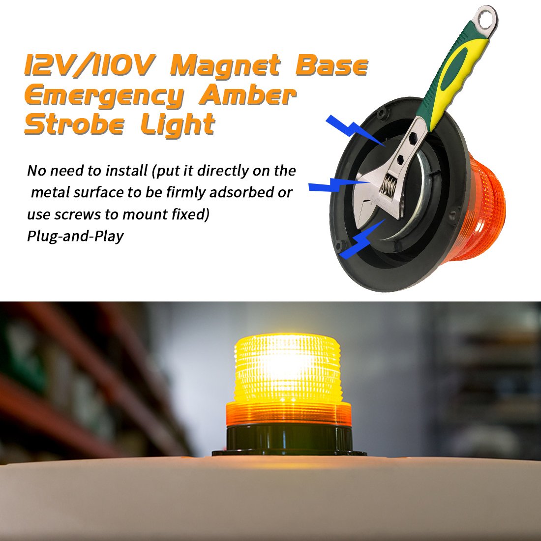 Car 9-32V Rotation LED Flashing Beacon Light LED Amber Strobe Light for Trucks Forklift Vehicles