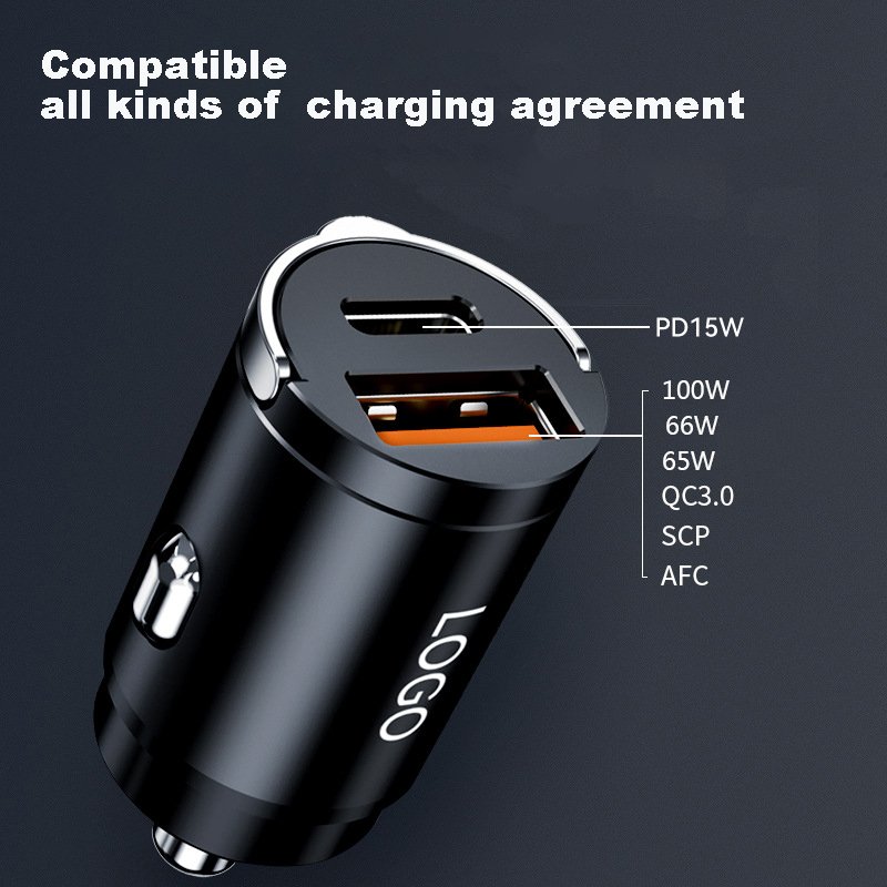 Factory Price Metal Alloy Mini Car Charger 100W QC3.0 USB C Dual Ports Power Adapter