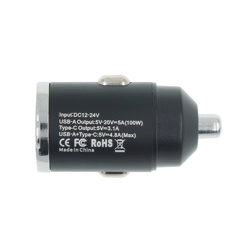 Factory Price Metal Alloy Mini Car Charger 100W QC3.0 USB C Dual Ports Power Adapter