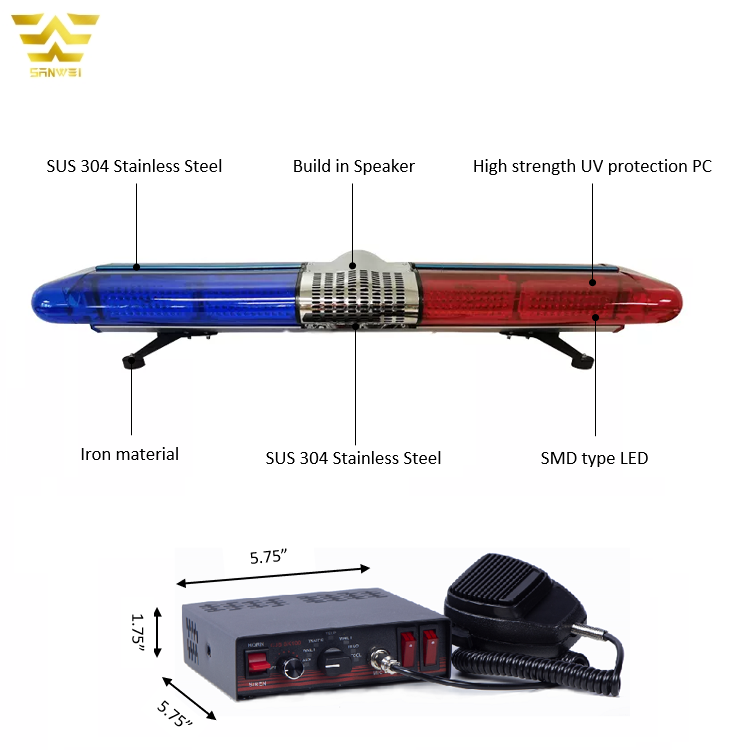Factory Wholesale DC12V Red Blue Emergency Lights LED Roof Mount Warning Flashing Ambulance Light bar With Siren Horn