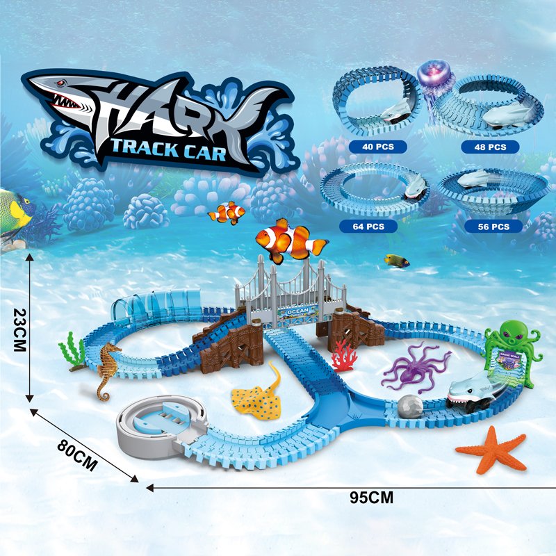 Samtoy 183PCS Ocean Theme STEM Educational Play Set Flexible Racetrack Kids Electric Toy Race Track Shark Track Car for Gift