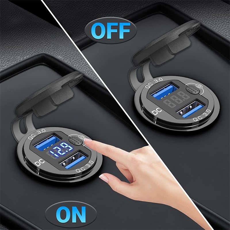 Best Selling Digital Display Screen Car Charger Dual USB Port QC3.0 Fast Charging Charger Plug Socket with Colorful Light